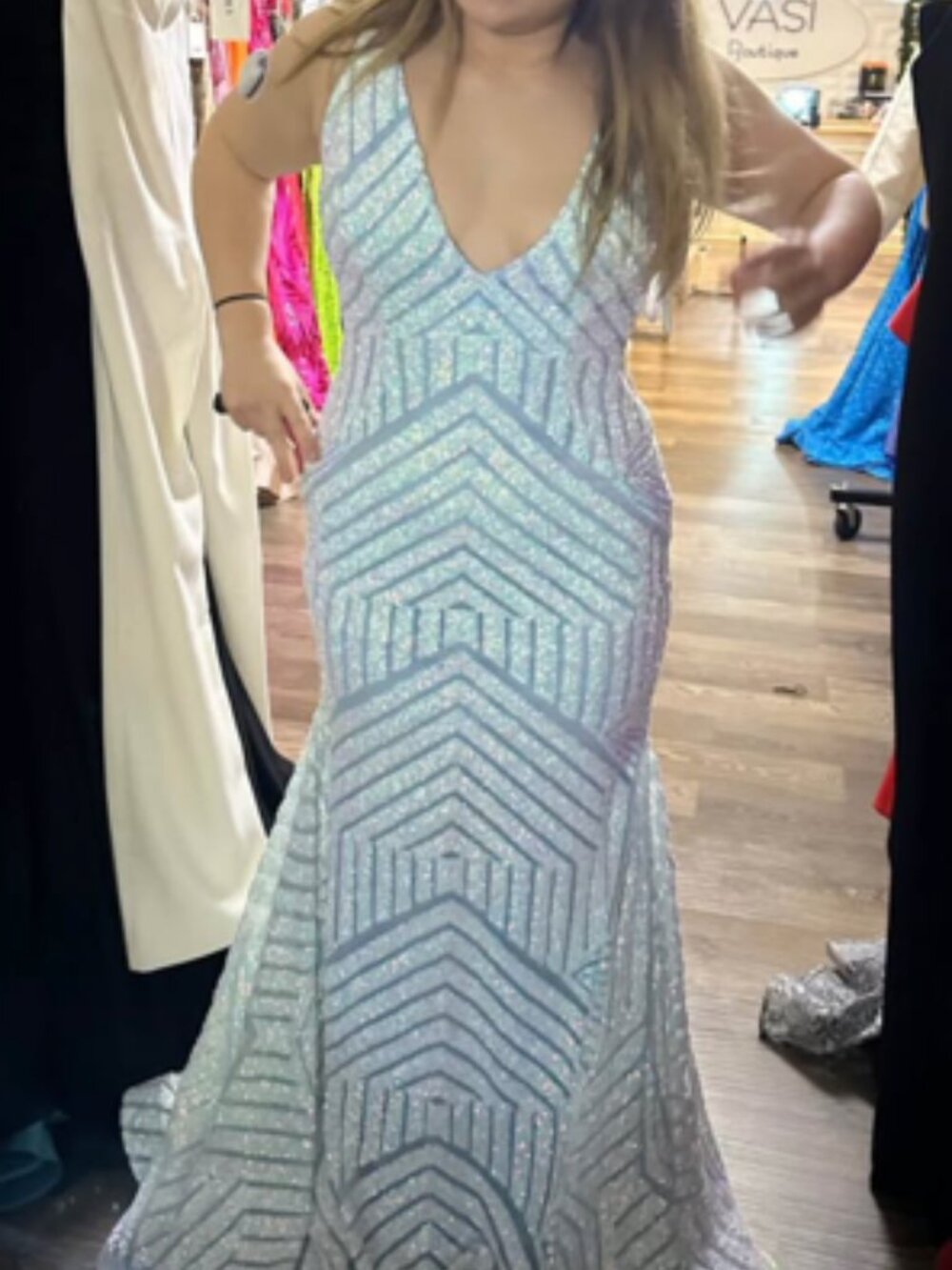 Jovani Prom Dress Light Blue sequin Size 8